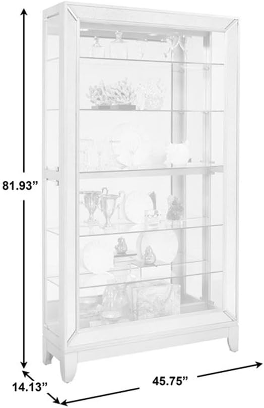 Hardwood Antique Style 5 Shelf Mirrored Curio Cabinet in Aged Silver Finish