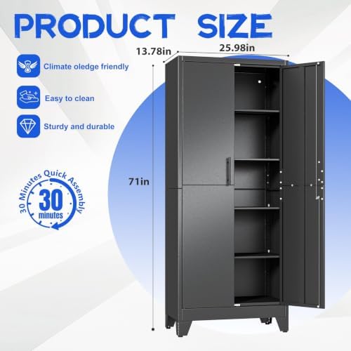GAIOUS Tall Metal Storage Cabinet with Lock, Freestanding Steel Bookcase