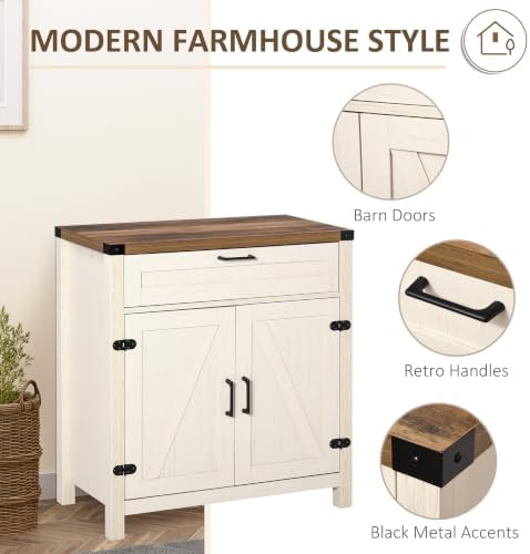 HOMCOM Sideboard, Storage Drawer, Coffee Bar Cabinet, Distressed White