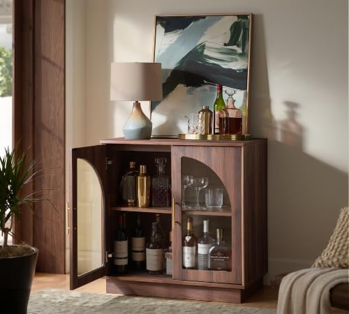 FORTUNETEC 31.5" Sideboard Buffet Cabinet with Arched Glass Doors Set of 3