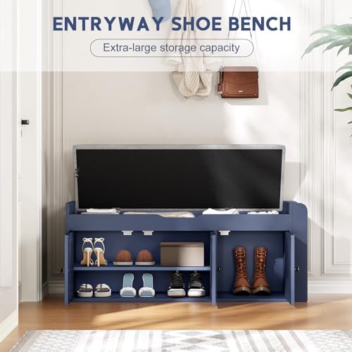 42.6" Storage Bench - Shoe Storage Bench with Side Storage Shelves and 3...