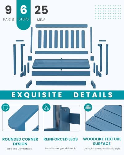 SERWALL 2 Person Patio Glider Bench, HDPE All Weather Swinging Bench, Navy