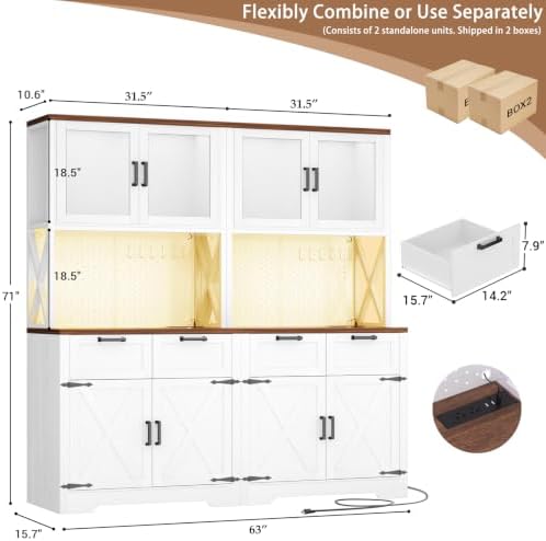 Unikito 71" Kitchen Pantry Cabinet with LED Light & Outlet, Microwav...