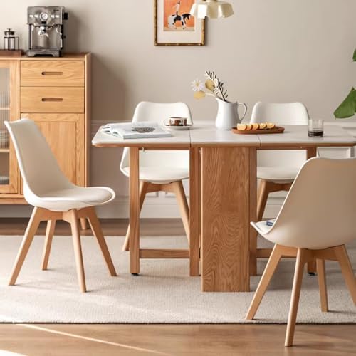 LSSBOUGHT Mid Century Modern Dining Chairs,Shell Lounge Plastic Side Chair with Soft Padded and Wooden Legs for Dining Room Living Room Bedroom Kitchen Set of 2 (White)