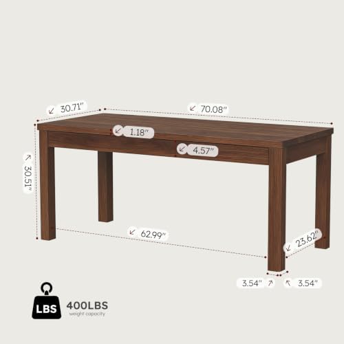 Dining Table for 6, Farmhouse Rectangular Kitchen Table, Walnut Wood