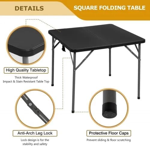 34" Square Plastic Folding Card Table - Portable Outdoor Dining Table wi...