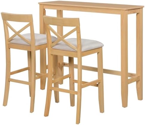 LUMISOL 3 Piece Pub Table and Chair Set, Small Wood Counter Height Bar Table ...