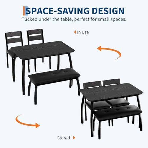 IDEALHOUSE 43'' Dining Table Set for 4, Wooden Kitchen Table with Uph...