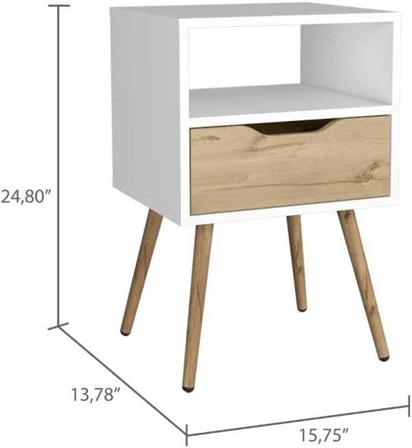 Nightstand, Superior Top, One Open Shelf, One Drawer, Four Legs,for Small Spaces