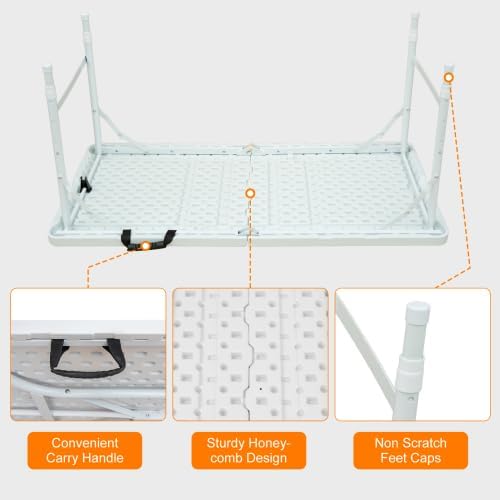 Folding Table 4FT, Heavy Duty Portable Plastic Folding Table with Handle, Ant...