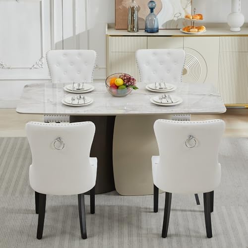 PU Leather Dining Chairs Set of 6, Upholstered Dining Room Chairs with Solid ...