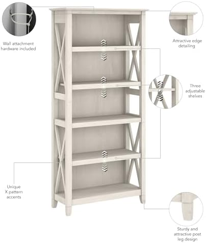 Bush Home Tall 5 Shelf Bookcase for Living Room or Home Office, Large Bookshe...