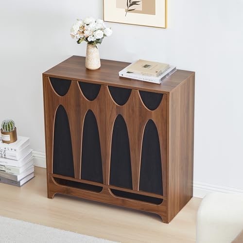 Bifins 63” Walnut and Black Sideboard Buffet Cabinet with Storage Set of 2