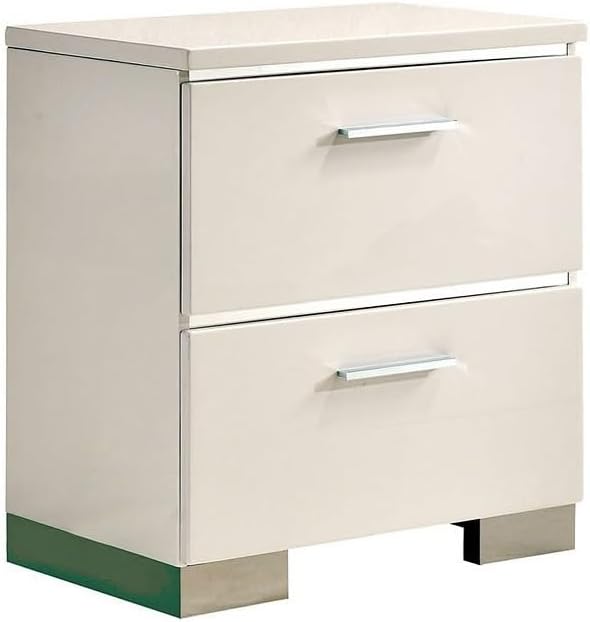 Contemporary Nightstand Black Color High Gloss Lacquer Coating Chrome Handles...