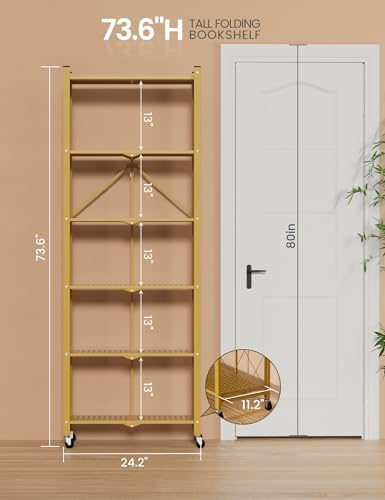ALANNG 73.6 Inch Folding Bookshelf, 6 Tier Metal Bookcase and Bookshelves