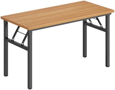 DlandHome 47 Inch Folding Computer Desk, Fully Assembled, Teak Black