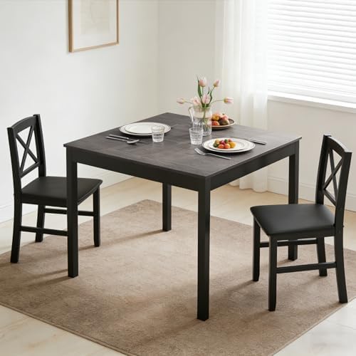 GIANTEX 3-Piece Dining Table Set for 2 - Small Wooden Kitchen Table with Upho...