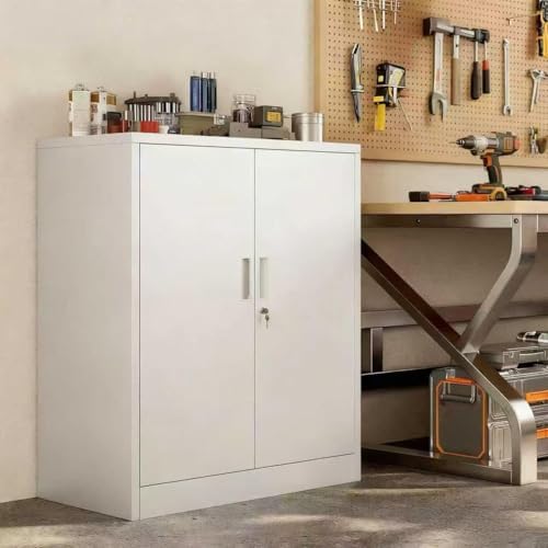 Metal Storage Cabinets，36" H White Metal Cabinet with Doors and 2 Adjust...