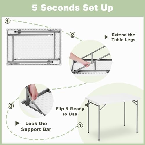 3ft Rectangular Folding Table for All-Occasion, Foldable Table with HDPE Tabl...