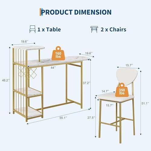 Garvee Dining Table Set for 2, 3-Piece Expandable Bar Table and Chairs Set