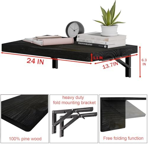 IAE Wall Mounted Folding Table with Pine Wood,24" x 14"Floating Wal...