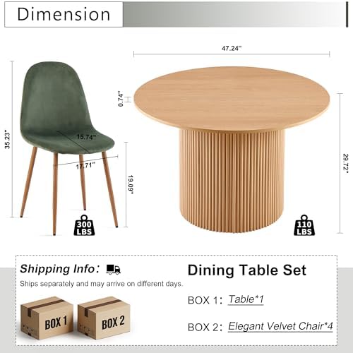 Dining Table Set for 4, Mid Century Modern 47 Inch Wooden Round Dining Table ...