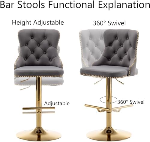 Cinxzar Gold Velvet Bar Stools Set of 4, Swivel Counter Height Bar Stools wit...