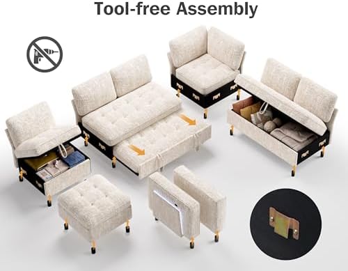 Vipbear 7 Seat L Shaped Modular Sectional Sleeper Sofa Bed with Ottoman/Pull ...