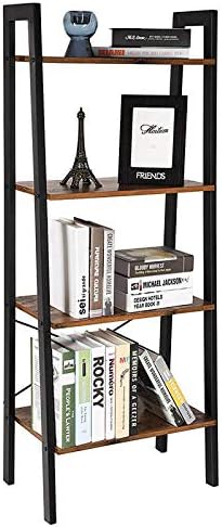 Ladder Shelf, 4-Tier Bookshelf, Storage Rack Shelves, Bathroom, Living Room, Wood Look Accent Furniture Metal Frame, Rustic Brown