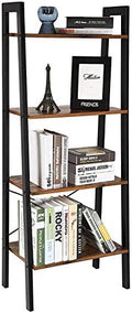 Ladder Shelf, 4-Tier Bookshelf, Storage Rack Shelves, Bathroom, Living Room, Wood Look Accent Furniture Metal Frame, Rustic Brown