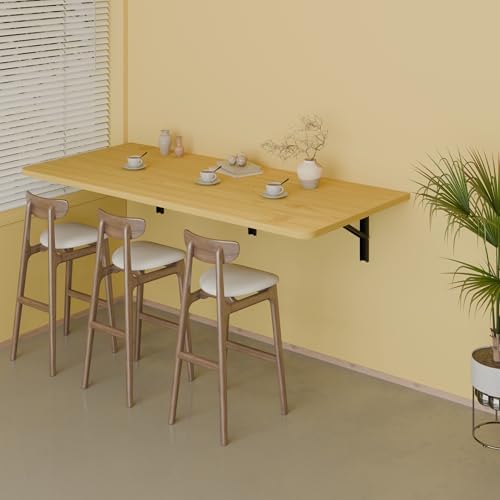 IAE 55x22in Floating Fold Desk,Wall-Mounted Folding Computer Table,Natural