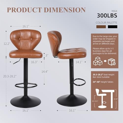 Bar Stools Set of 3 - Swivel Counter Height Barstools (Height Adjustable) | M...
