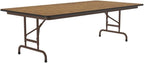 Correll Heavy Duty Adjustable Height Utility Folding Table, Melamine Top, USA Made, Strong Steel Apron, 30"x96", Medium Oak Top Brown Edge