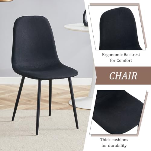 Round Dining Table Set for 4, 5 Piece Kitchen Table and Chairs Set with 42 Inch Wood Grain Tabletop, Black Upholstered Chairs, Metal Frame Dining Room Furniture for Apartment, Breakfast Nook