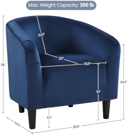 Yaheetech Small 25.5in Wide Velvet Barrel Accent Chair Bedroom, Navy Blue | C...