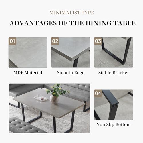 HIPIHOM Dining Table Set with Bench, Grey Table with Grey Right Seat Bench | ...