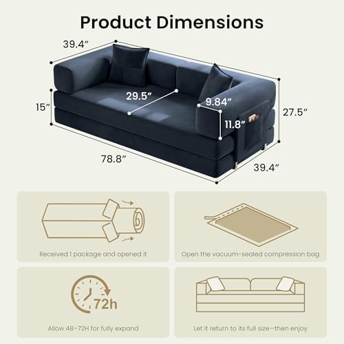78.8" Convertible Futon Sofa Bed, Couch for Living Room | Corduroy Loves...