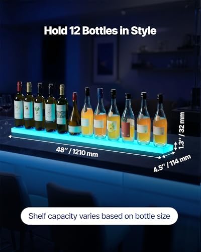 VEVOR LED Lighted Liquor Bottle Display, 1 Tier 48 Inches Whiskey Rack, Suppo...