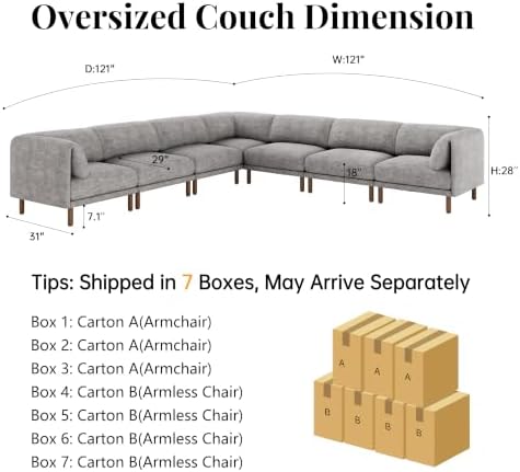 Cloud Sectional Couches for Living Room,Modular Sectional Sofa,Grey | V-Shape...