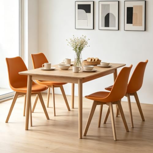 Dining Chairs Set of 4, PU Leather Kitchen Chairs,Wood Legs (Orange, 4 PC)