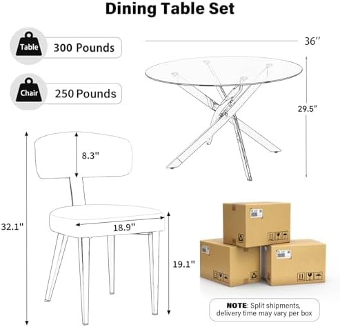 Small Dining Table Set for 4, 36" Round Kitchen Table with 4 Teddy Boucl...