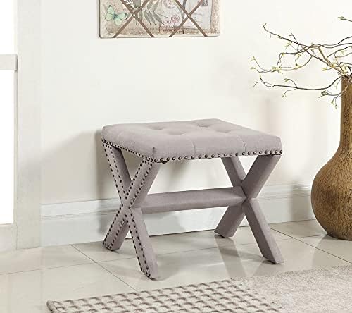 Best Master Furniture Sasha Linen Blend Small Accent Bench with Nailhead Trim...