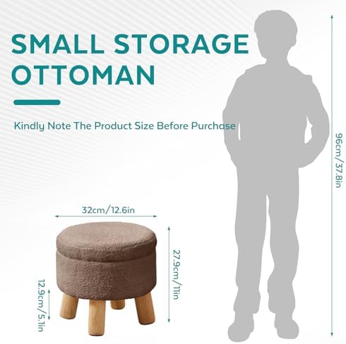 Small Foot Stool Ottoman with Storage, Sherpa Ottoman Foot Rest for Couch, Ro...