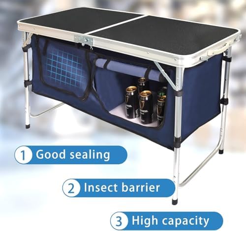 Folding Camping Table with Storage Compartment Aluminum Lightweight Camp Kitc...