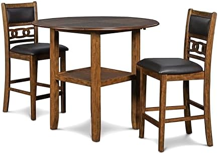 New Classic Furniture Gia 3-Piece Drop Leaf Counter Table Set with 2 Chairs, ...