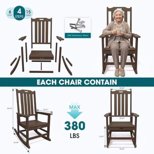 THOEOE Outdoor Rocking Chairs Set of 2, Oversized Patio Rocking Chair | HDPE ...