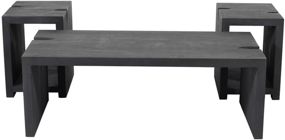 Pemberly Row 3-Piece Cocktail Table Set, Reclaimed Solid Wood, Ebony Gray Fin...