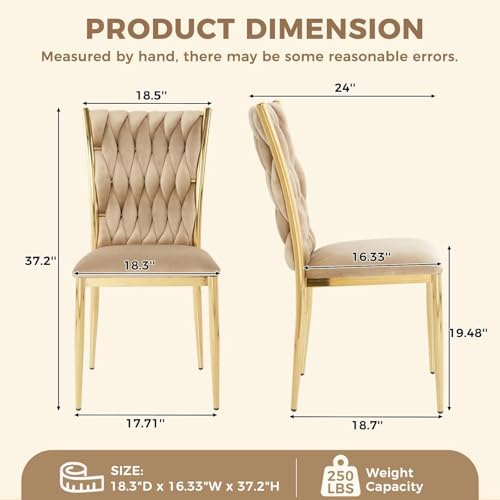 Modern Brown Velvet Dining Chairs Set of 4 with Woven High Back | Upholstered...