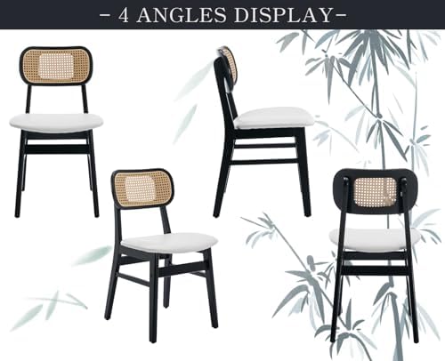 Shunzhi Rattan Dining Chairs Set of 4, Upholstered Farmhouse Dining Room Chai...