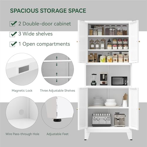 COFaR 69" Pantry Cabinet,Metal Storage Cabinet with Doors and Shelves,White